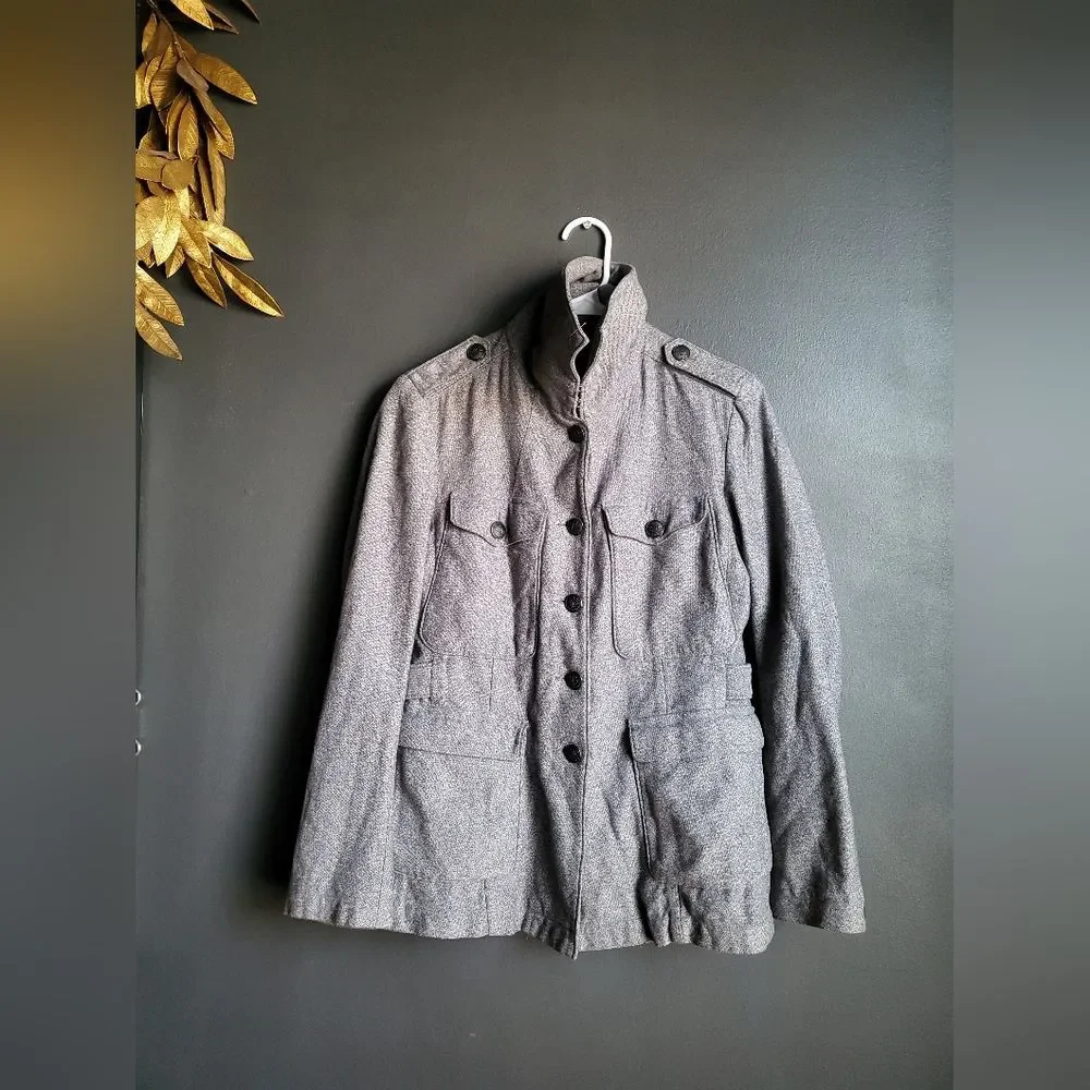 Vintage Rag & Bone Gray Black Utility Military Jacket Sz 8 Cotton